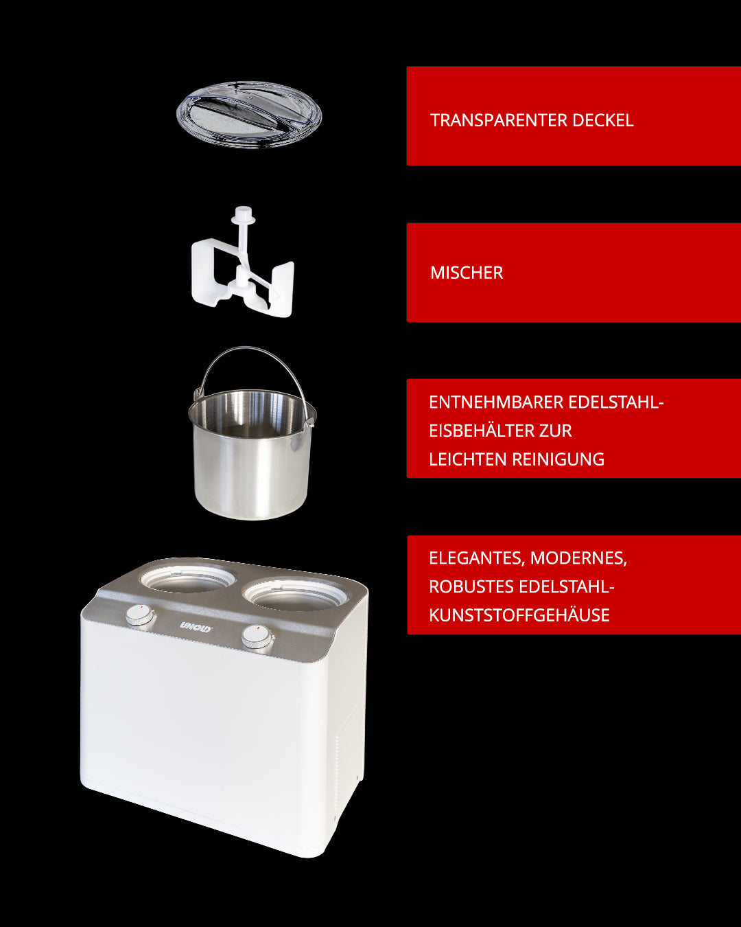 Unold Doppio Compresseur pour sorbetière 2,4 L 250 W Acier satin, Blanc