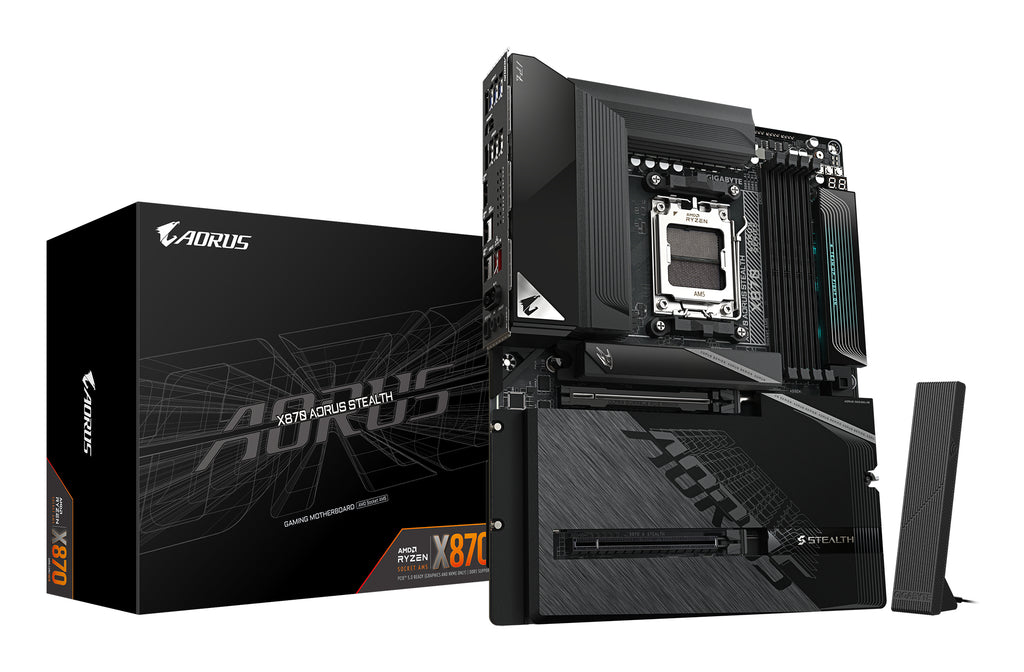GIGABYTE X870 AORUS STEALTH Carte Mère - Prend en charge les processeurs AMD Ryzen 9000, VRM numérique 16+2+2 phases, jusqu’à 8200MHz DDR5 (O.C.), 2xPCIe 5.0 + 2xPCIe 4.0, Wi-Fi 7, LAN 5GbE, USB 4