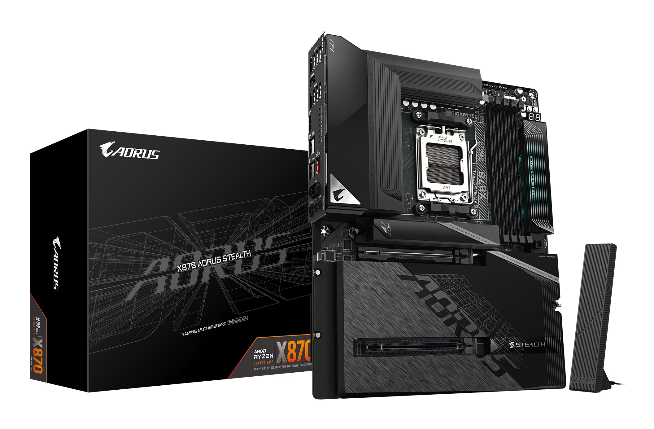 GIGABYTE X870 AORUS STEALTH Carte Mère - Prend en charge les processeurs AMD Ryzen 9000, VRM numérique 16+2+2 phases, jusqu’à 8200MHz DDR5 (O.C.), 2xPCIe 5.0 + 2xPCIe 4.0, Wi-Fi 7, LAN 5GbE, USB 4