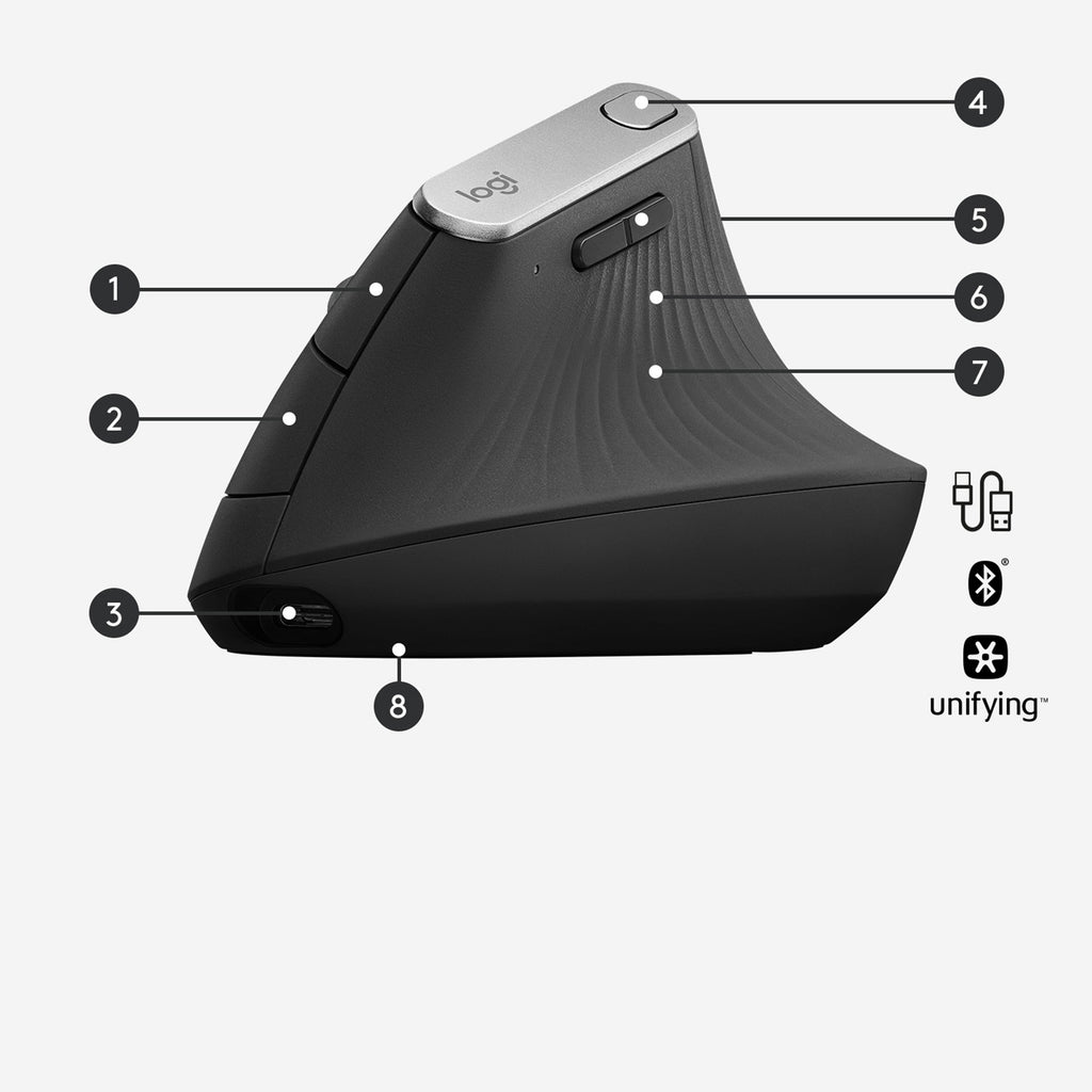 Logitech MX Vertical Souris Optique Sans Fil, Noir