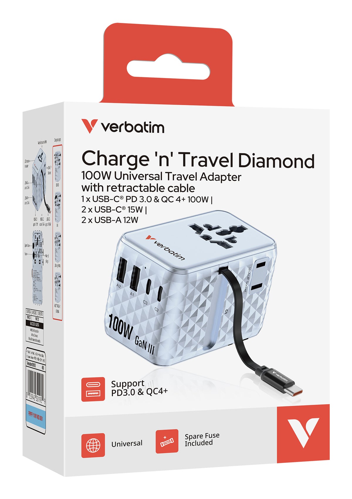 Verbatim 30192 Chargeur Universel Secteur Charge Rapide, Bleu