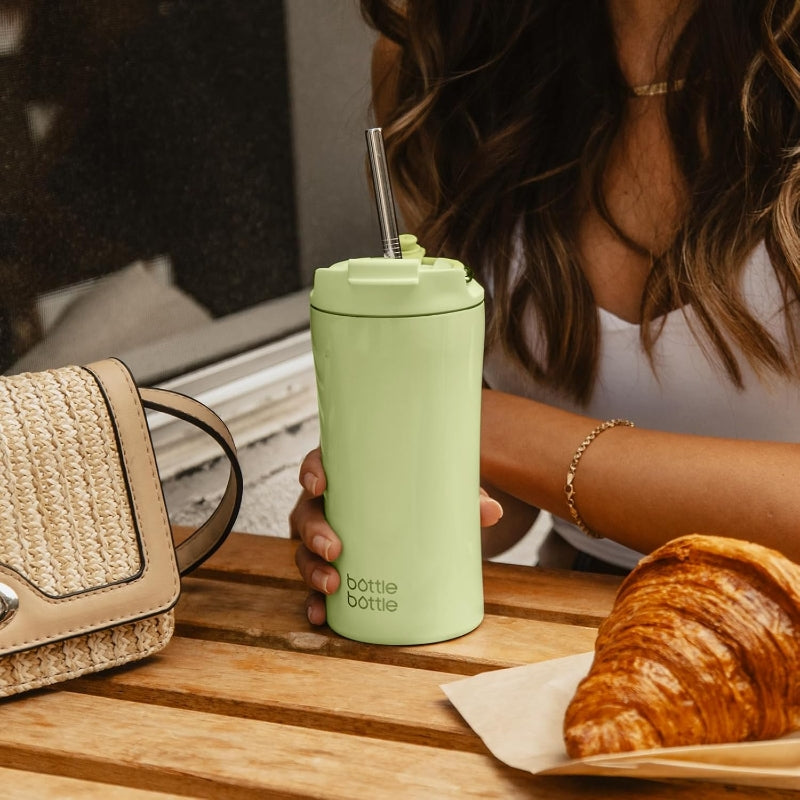 Bottle Bottle Mug à café glacé à double paroi avec couvercle à double usage, vert avocat, 355 ml