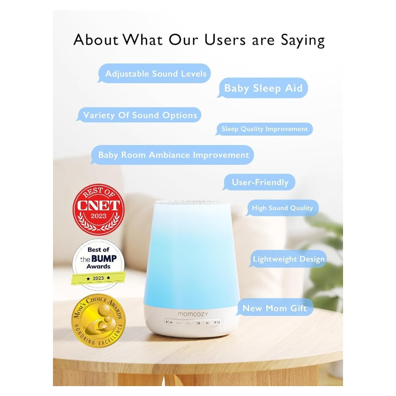 Momcozy Machine à sons, 34 Sons relaxants, Veilleuse 7 couleurs, Rechargeable USB avec Contrôle par application, Pour bébés, enfants et adultes, Cadeaux pour maman