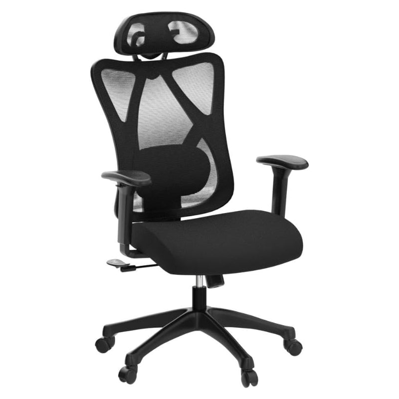 Chaise de bureau ergonomique en maille, Coussin lombaire réglable, Charge maximale 150 kg, Hauteur réglable, Noir encre