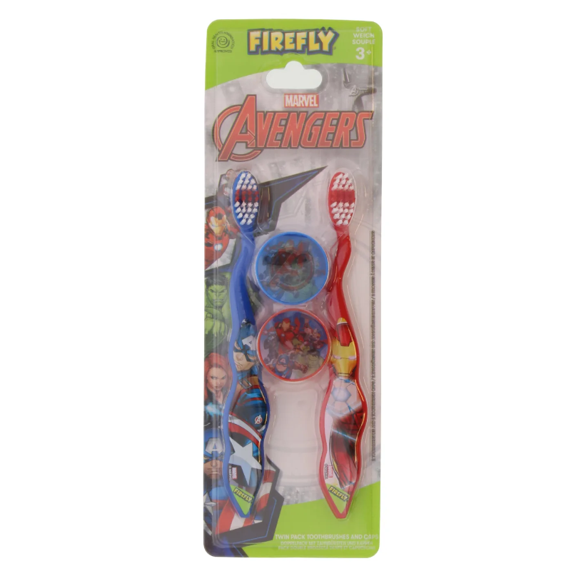 Firefly Avengers - Brosses à dents avec Capuchons De Voyage - Lot de 2 brosses