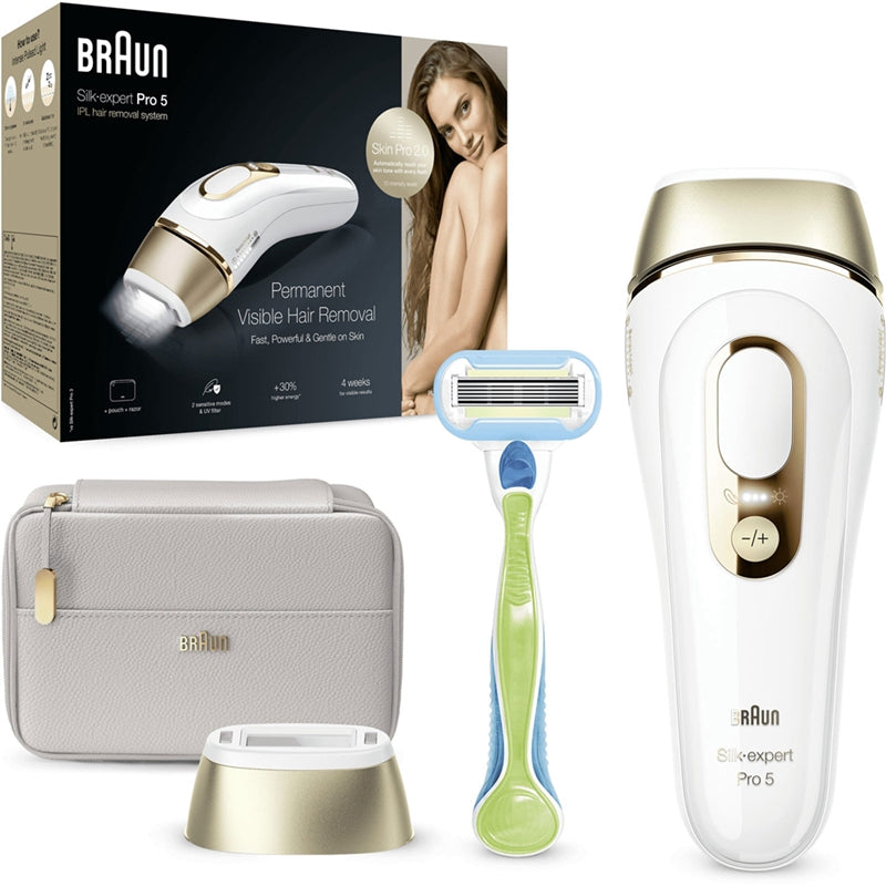 Braun Silk·expert Pro 5 PL5054 Épilateur IPL à lumière pulsée Usage à domicile Capteur intelligent de teint de peau - Blanc