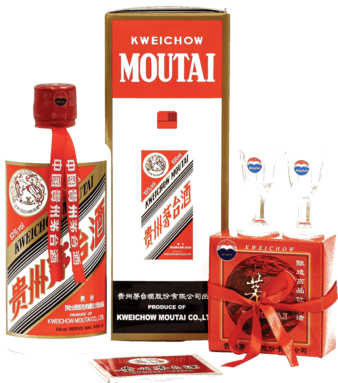 KWEICHOW MOUTAI FLYING FAIRY 500 ml, 53 % vol., deux gobelets inclus, Baijiu chinois