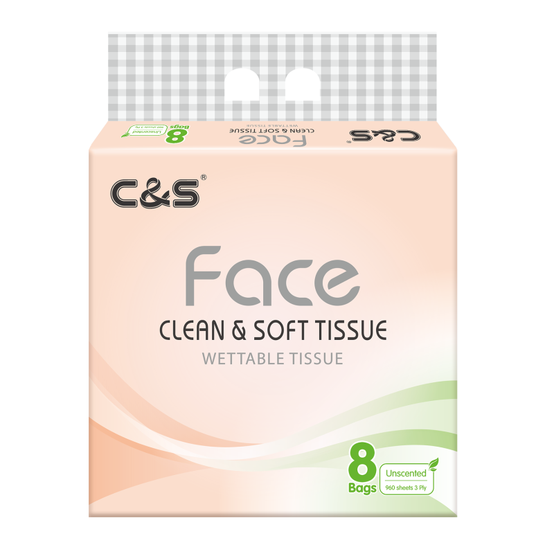 C&S Face Pink Mouchoirs pour le visage doux, 3 épaisseurs - Lot de 8 paquets de 120 feuilles