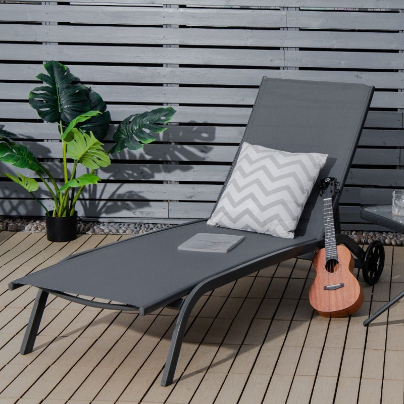 COSTWAY Chaise longue d'extérieur réglable 6 positions avec roulettes - Gris