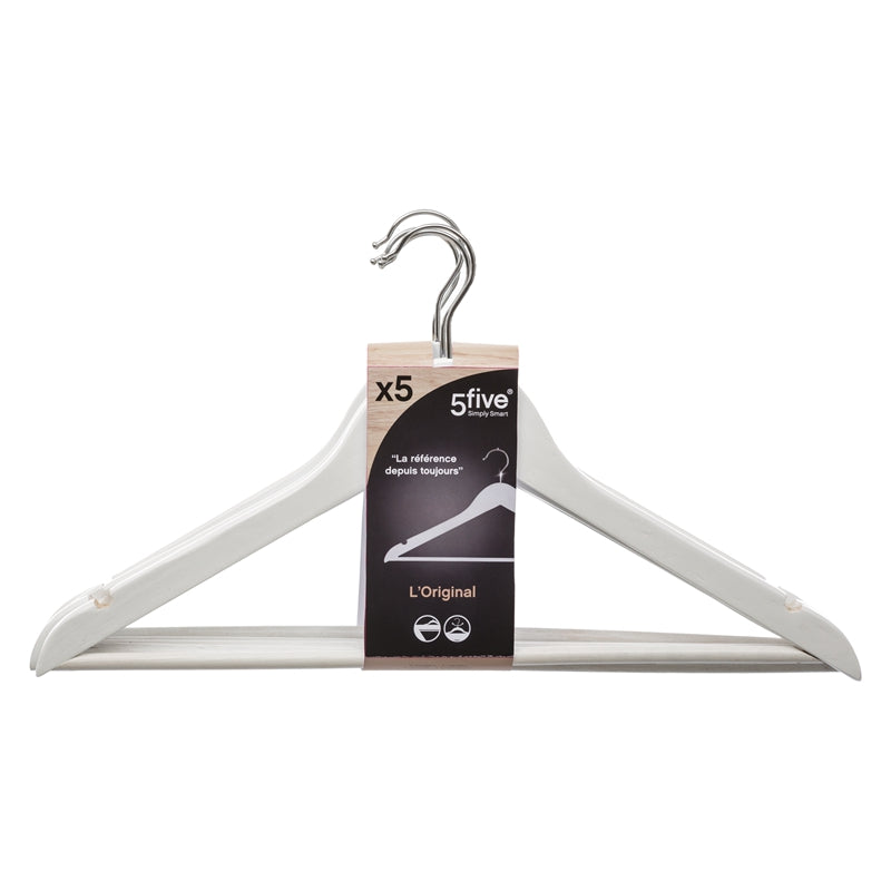 5five Lot de 5 cintres en bois - blanc