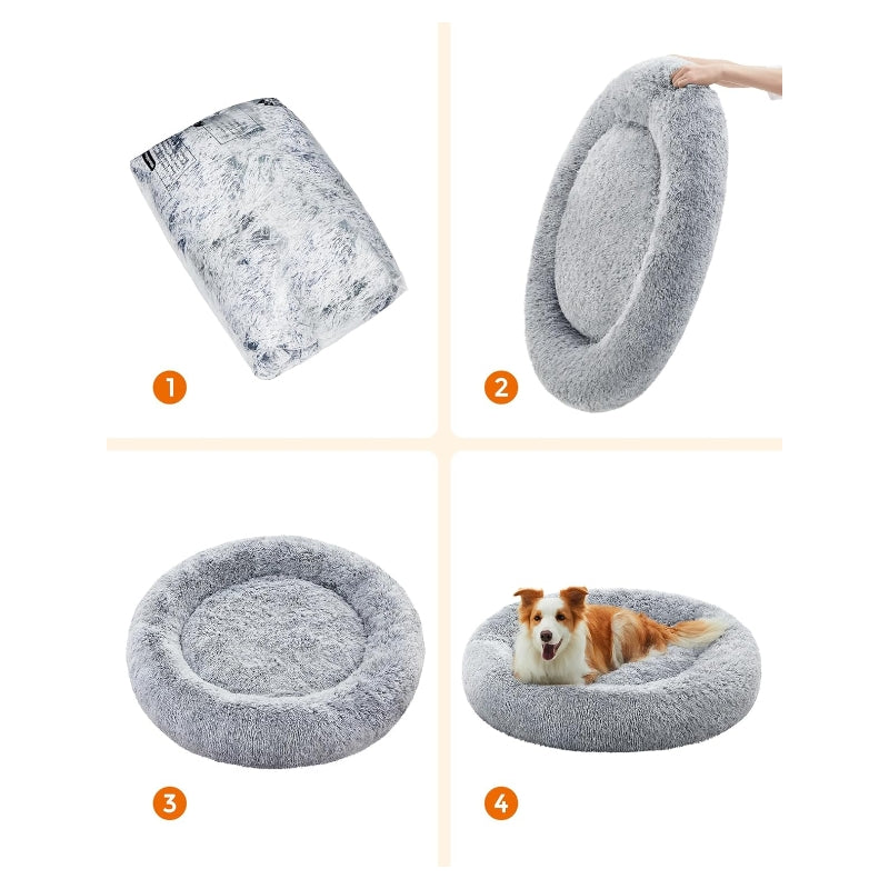 Feandrea Panier pour Chien, Lit Ronde en Forme de Beignet, Canapé, Coussin Central Amovible et Lavable, Tissu Peluche Doux, ?100 cm, Gris Ombré PGW042G01