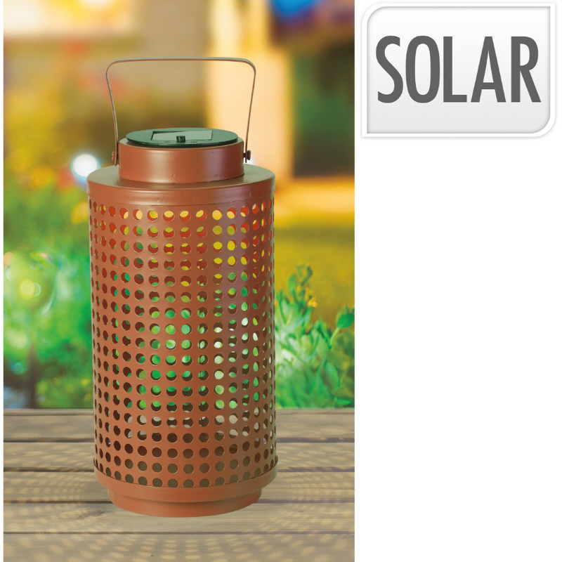 Lanterne solaire en métal - D 14 x H 28 cm