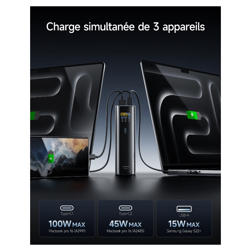 CUKTECH 15 Ultra PB200U Batterie externe à charge rapide 20000 mAh 140 W USB-C 3 ports PD 3.1 pour PC portable - Gris