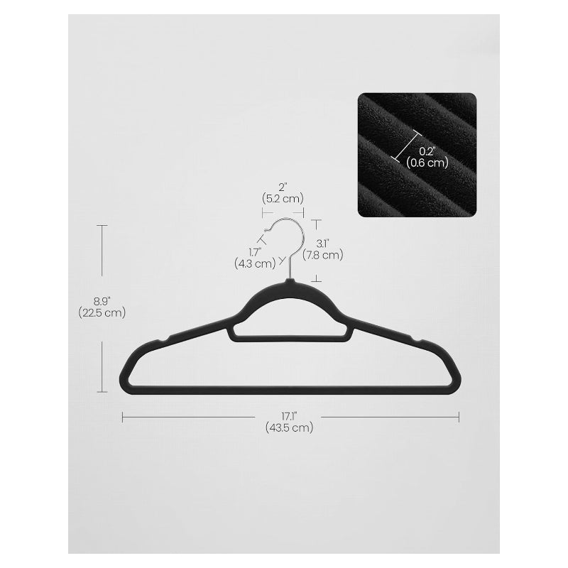 JOYFURNOS 20 cintres en velours antidérapants avec barre pour cravates crochet pivotant à 360° gain de place 43,5 cm noir