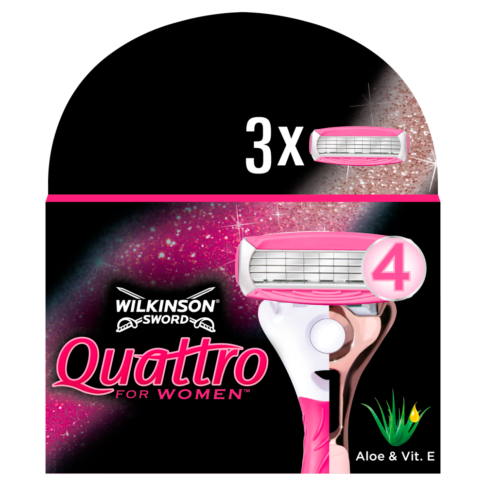 WILKINSON SWORD - Pack de Recharge Lames de Rasoir Quattro pour Femme 4 Lames - Lot de 3 Recharges