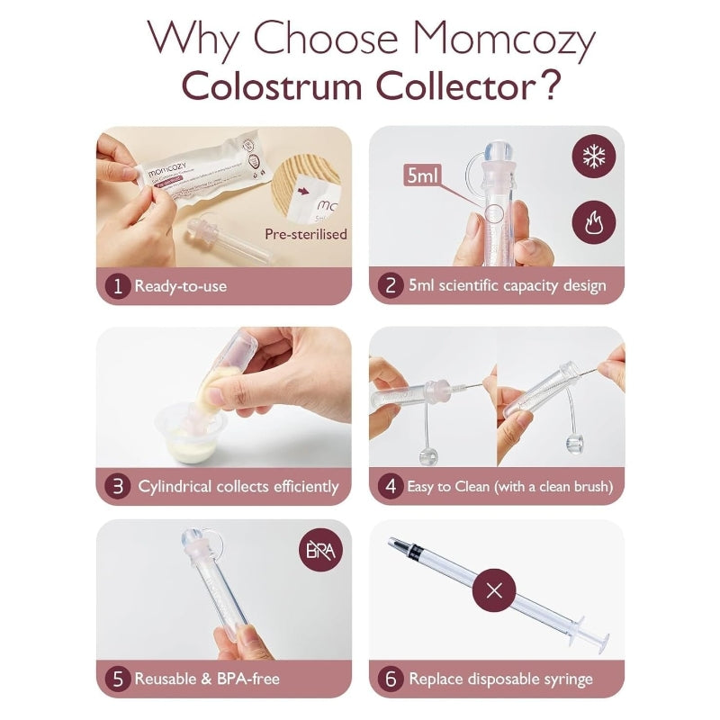 Momcozy Collecteur de colostrum réutilisable portable alimentation bébé multi-usage sans BPA 5 ml 2 pcs