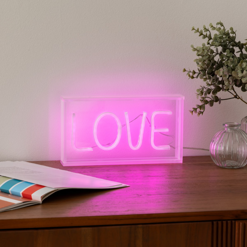 Atmosphera Lampe de table néon LED Amour 23 x 4 x 12,5 cm rose