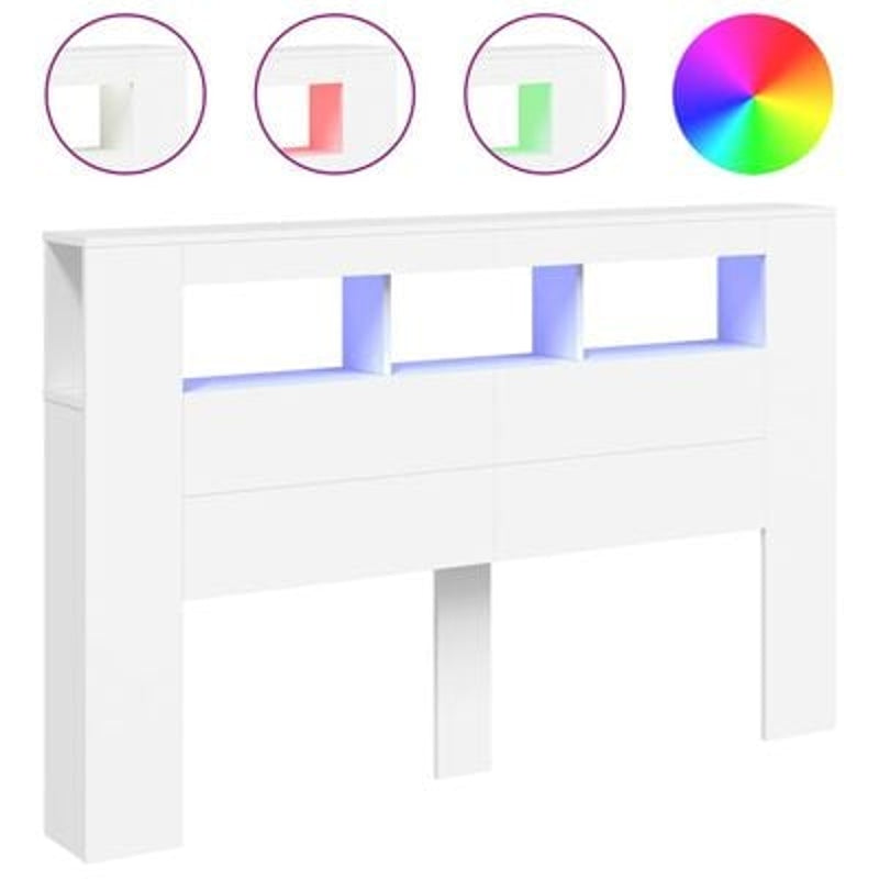 vidaXL Tête de Lit avec LED 160x185x1035 cm en Bois Traité Blanc