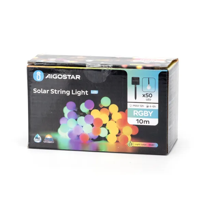 Aigostar Guirlande lumineuse solaire LED, boules laiteuses RGB 10 m