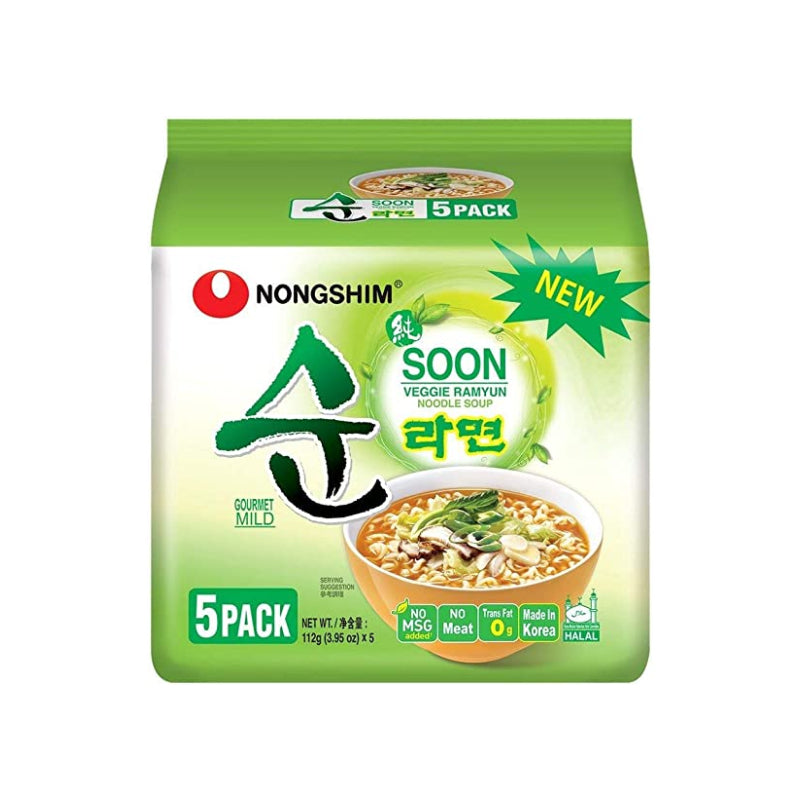 Nongshim Soon Veggie Ramyun Soupe de nouilles instantanées végétariennes - 5 x 112 g