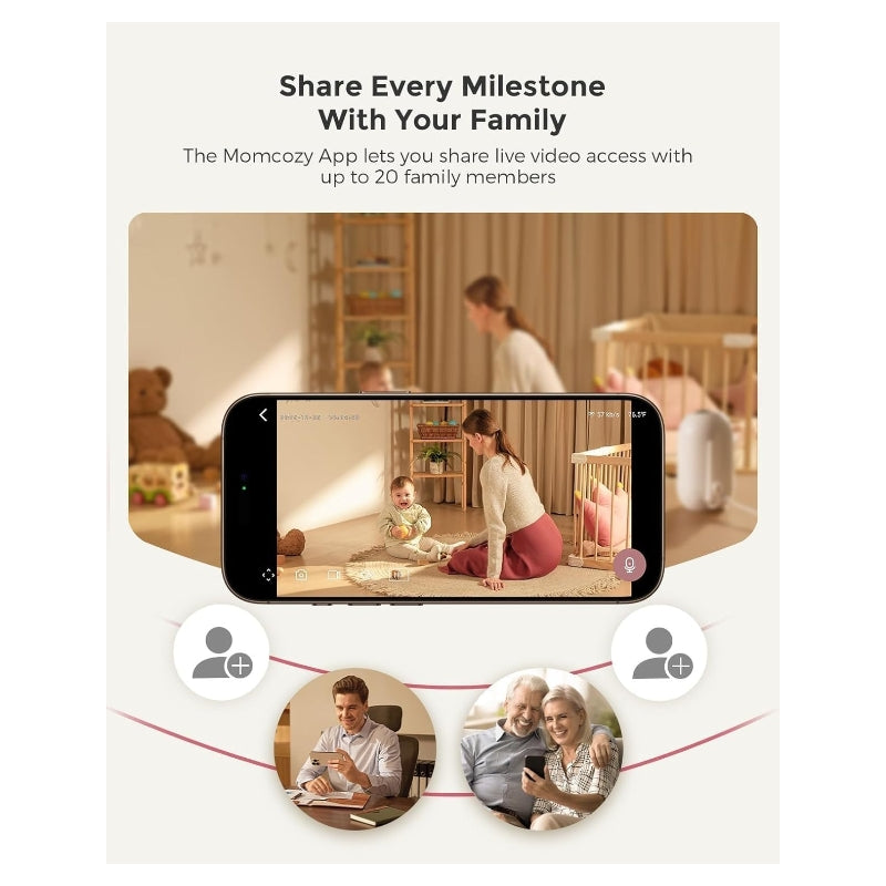 MOMCOZY Babyphone connecté Wi-Fi avec caméra 1080P, écran 5 pouces, détection mouvement/pleurs, vision nocturne et audio bidirectionnel