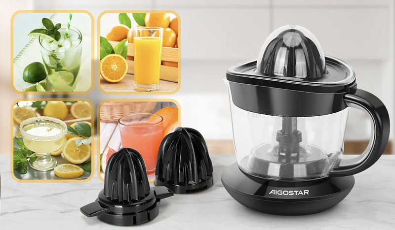 Aigostar Presse-agrumes 40 W, 0,7 L, noir, 2 cônes, rotation bidirectionnelle