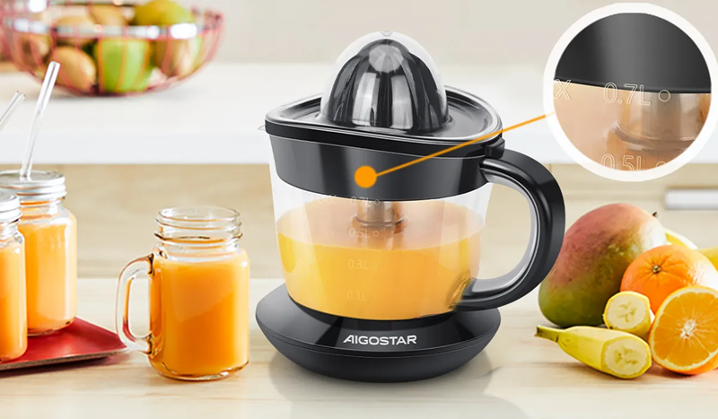 Aigostar Presse-agrumes 40 W, 0,7 L, noir, 2 cônes, rotation bidirectionnelle