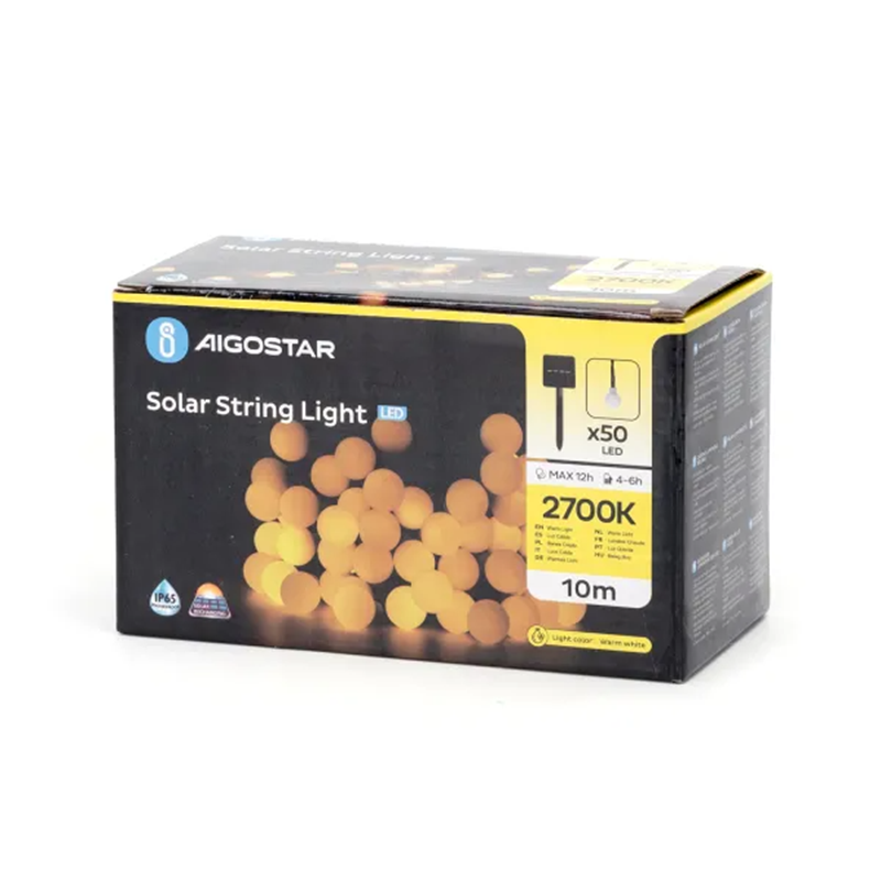 Aigostar Guirlande lumineuse solaire LED milk bubble, 10 m, lumière chaude 2700 K