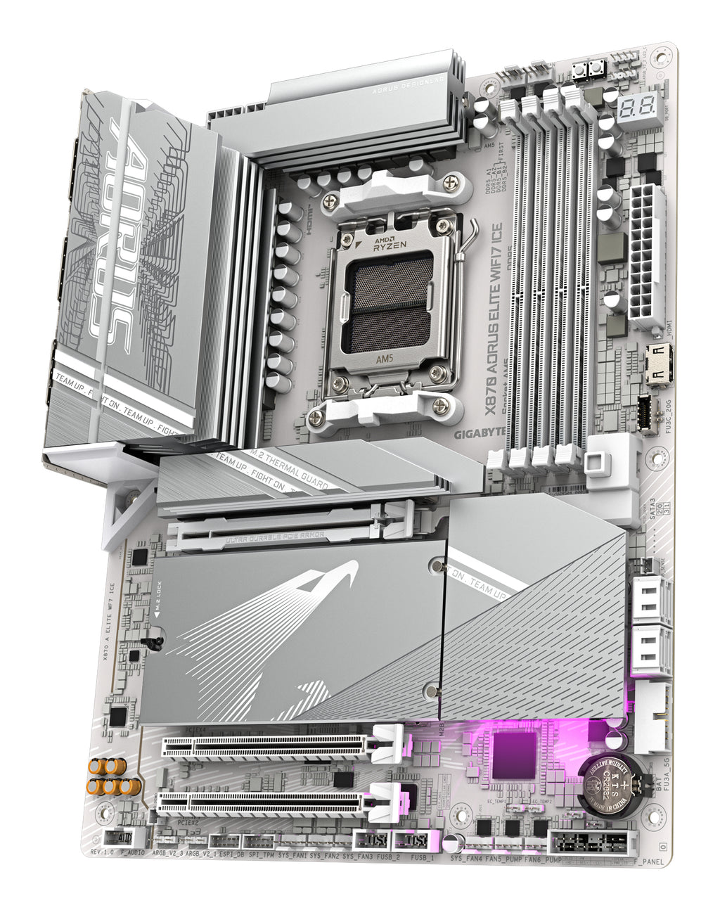 GIGABYTE X870 AORUS ELITE WIFI7 ICE Carte Mère - Prend en charge les processeurs AMD Ryzen 9000, 16+2+2 phases VRM numérique, jusqu'à 8200MHz DDR5 (OC), 3xPCIe 5.0 + 1xPCIe 4.0