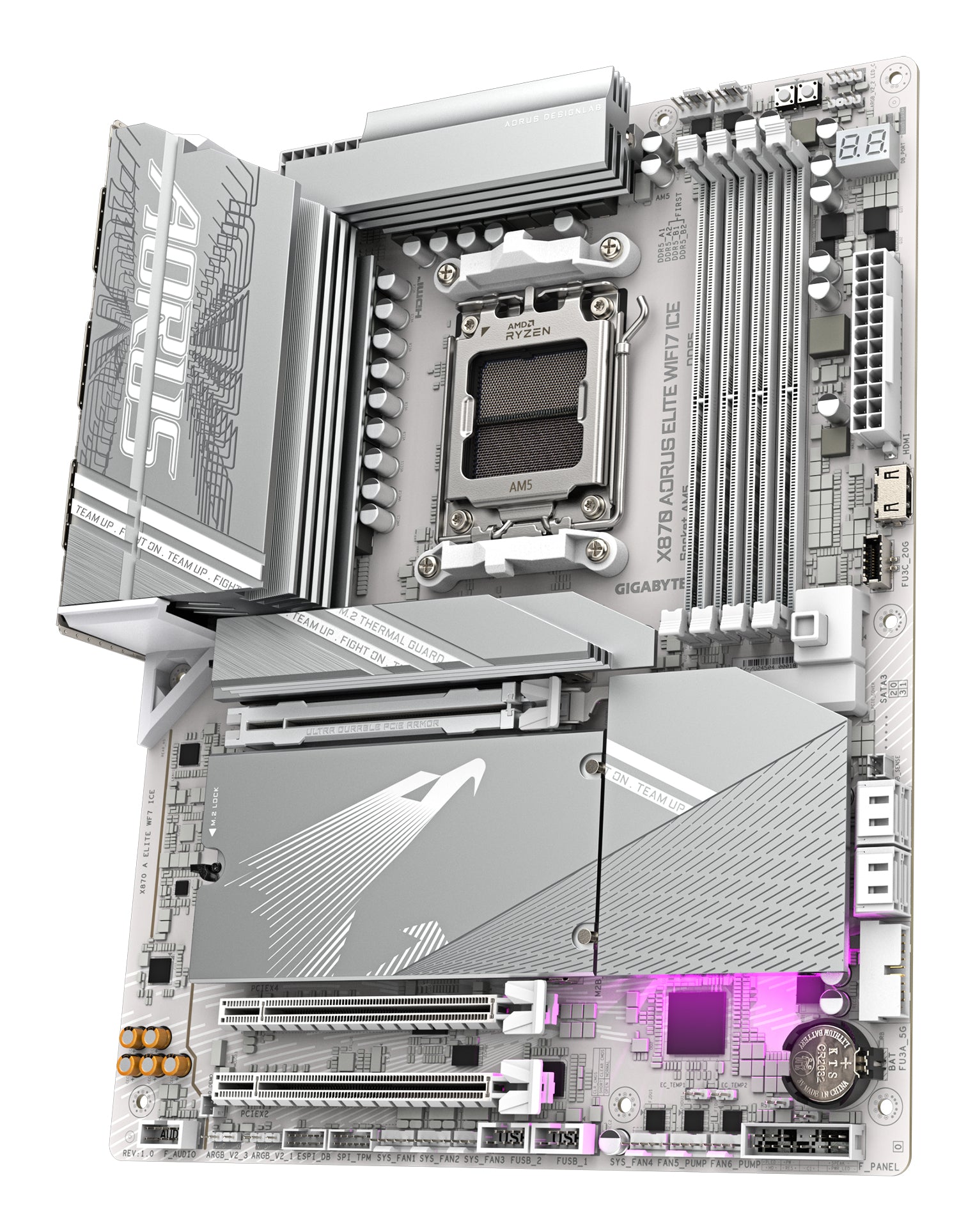 GIGABYTE X870 AORUS ELITE WIFI7 ICE Carte Mère - Prend en charge les processeurs AMD Ryzen 9000, 16+2+2 phases VRM numérique, jusqu'à 8200MHz DDR5 (OC), 3xPCIe 5.0 + 1xPCIe 4.0