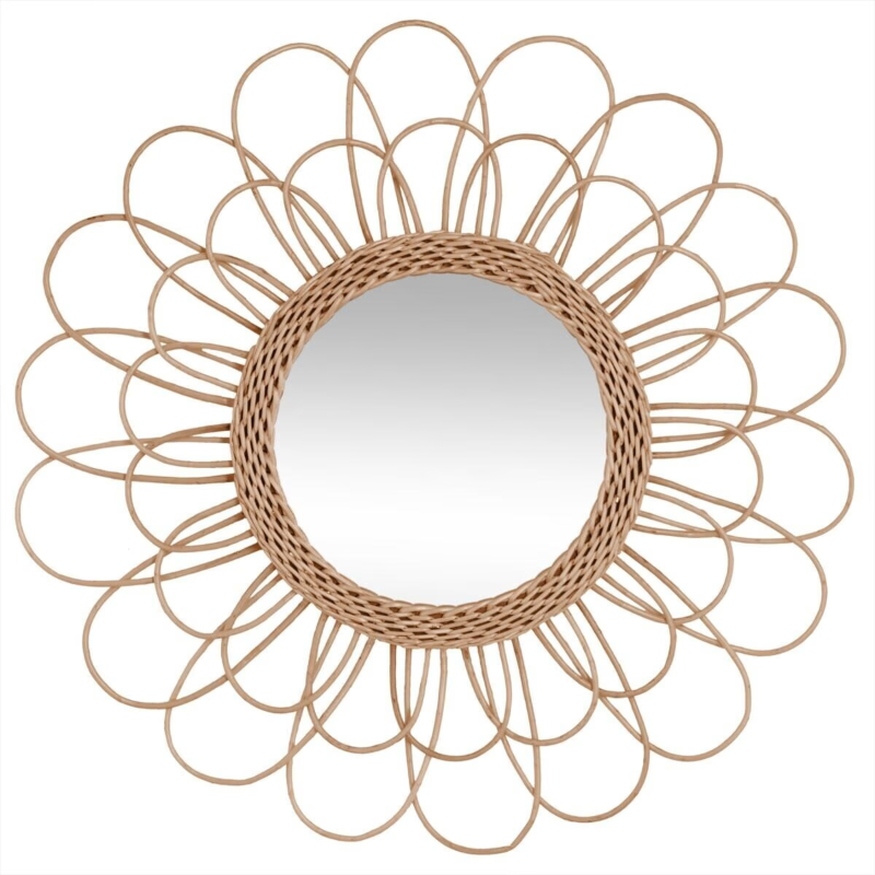 Atmosphera Miroir Fleur Cayetana diam. 56 cm en Rotin