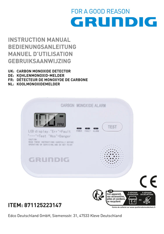 Grundig Détecteur de monoxyde de carbone (CO)