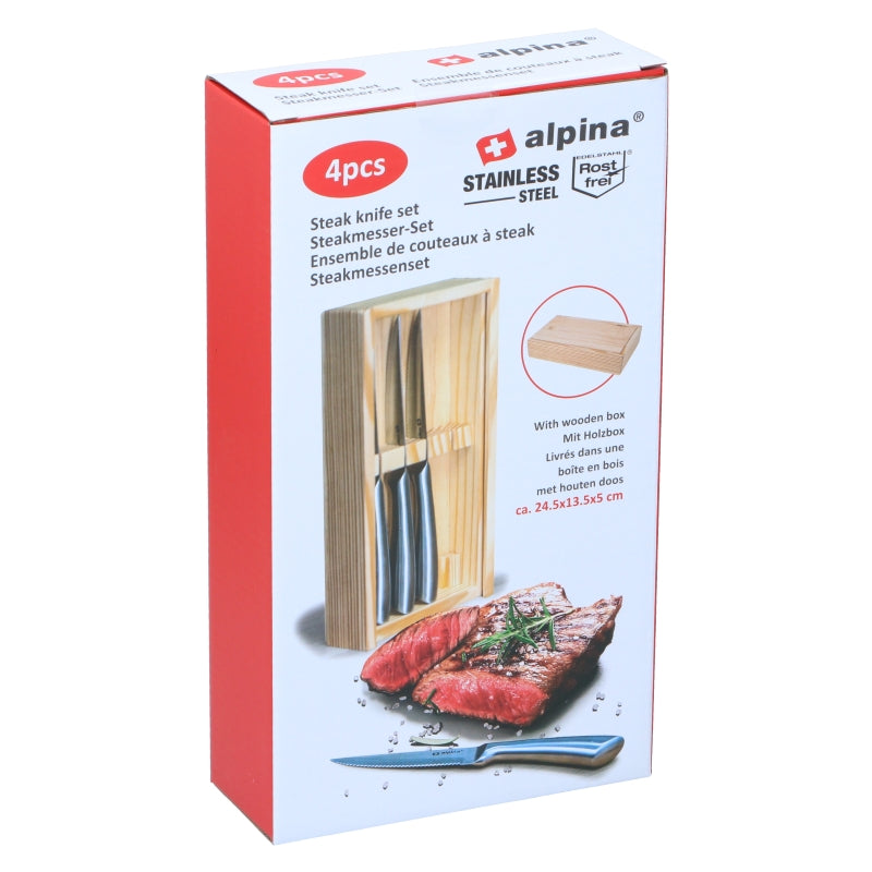 Alpina Set de couteaux à steak - 4 pièces, en boîte en bois