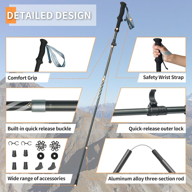 Naturehike Bâtons de randonnée réglables ultralégers en aluminium 7075 115-135 cm Unisexe