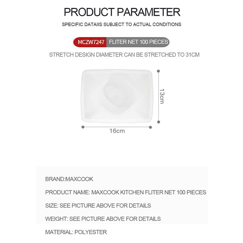 Maxcook Filets filtrants pour évacuation d'évier de cuisine et de lave-vaisselle, Lot de 100 pièces, MCZW7247 (sans support)
