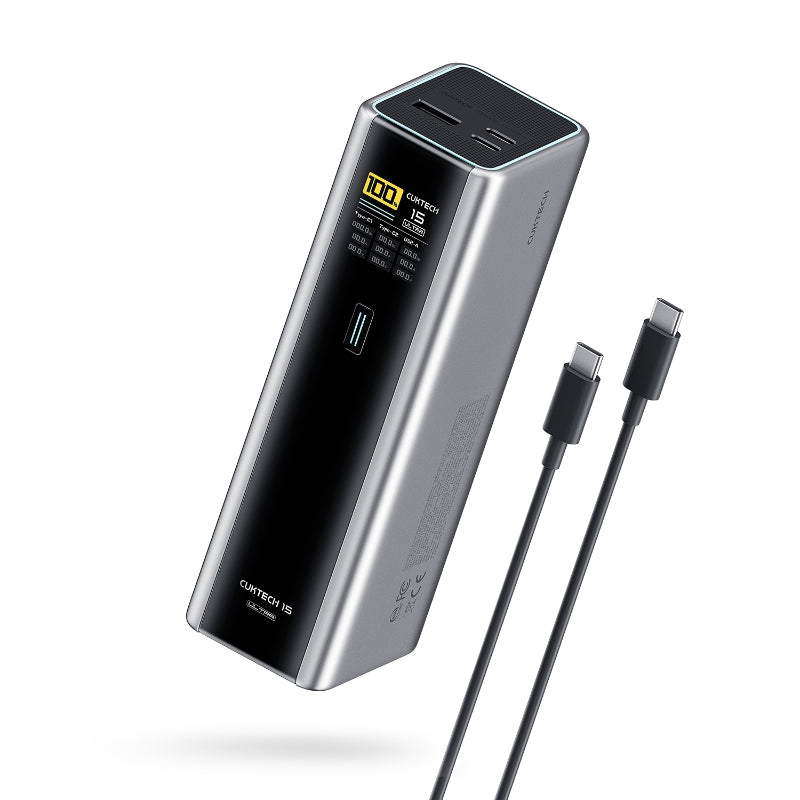 CUKTECH 15 Ultra PB200U Batterie externe à charge rapide 20000 mAh 140 W USB-C 3 ports PD 3.1 pour PC portable - Gris