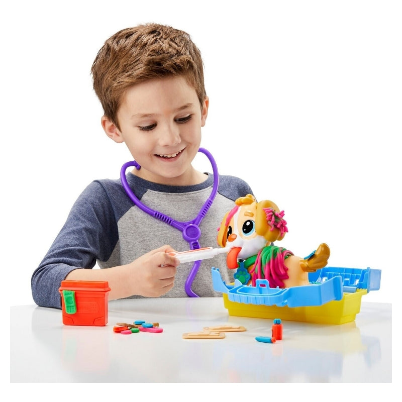 Play-Doh Care 'n Carry Kit médical jouet vétérinaire avec figurine de chiot, 10 outils vétérinaires, transport pour animaux & 5 pots de Play-Doh