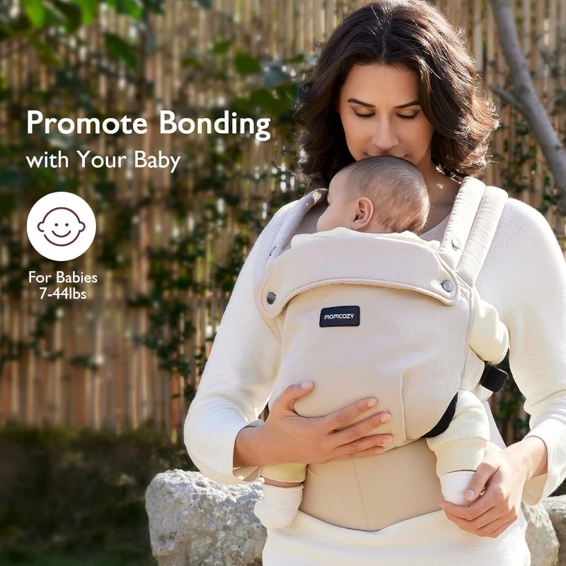 Momcozy Porte-bébé ergonomique et léger avec soutien lombaire renforcé pour bébés de 3 à 20 kg - Beige