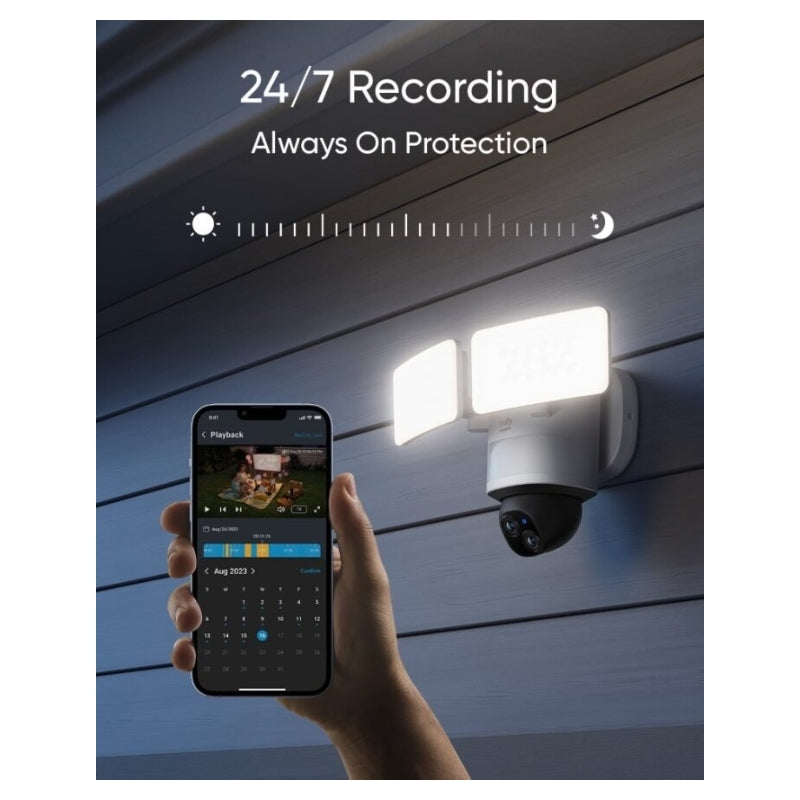 Projecteur-Caméra eufy Security E340 Filaire, Rotation et Inclinaison 360°, Enregistrement 24h/24, 2000 Lumens, Détection de Mouvement, Double Caméra, Compatible HomeBase 3