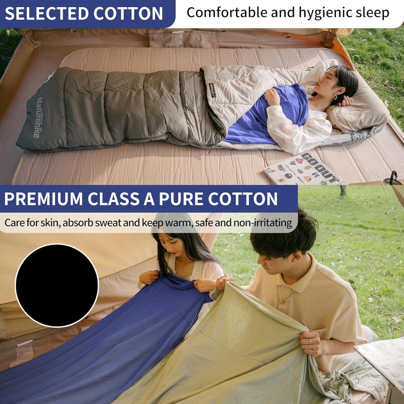 Naturehike Drap de sac de couchage de voyage léger en coton 210 x 75 cm avec emplacement pour oreiller
