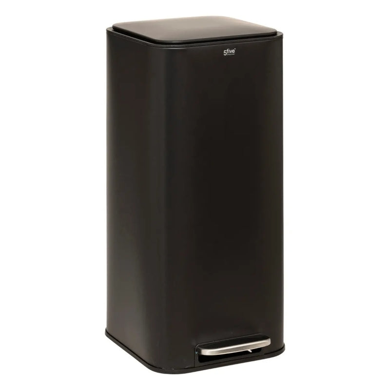Poubelle à pédale carrée 30 L en métal noir 5Five Delta