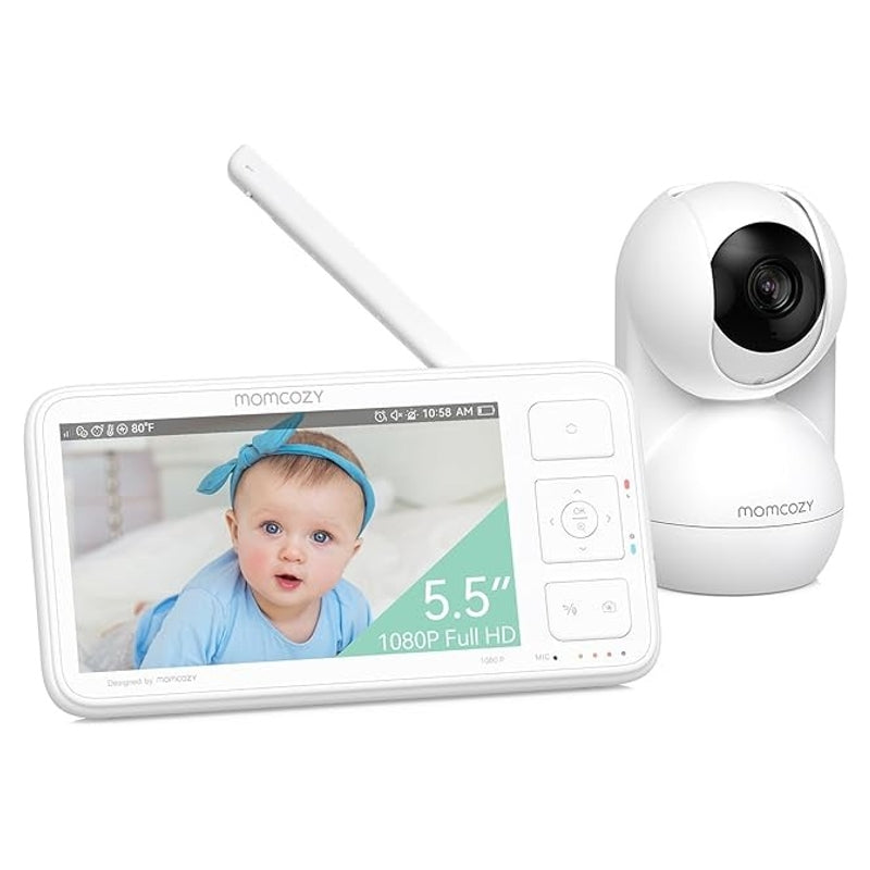 Momcozy Moniteur vidéo bébé mural 5,5 po 1080P sans Wi-Fi 5800 mAh infrarouge bidirectionnel 1640 pi photo, cadeaux pour maman