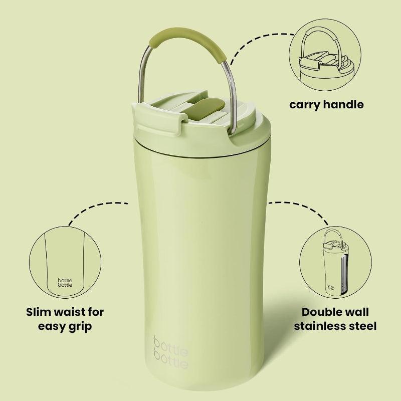 Bottle Bottle Mug à café glacé à double paroi avec couvercle à double usage, vert avocat, 355 ml
