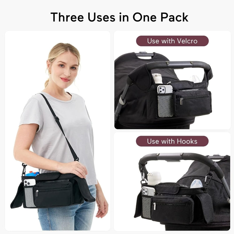 MOMCOZY Organisateur universel de poussette avec bandoulière réglable - Noir