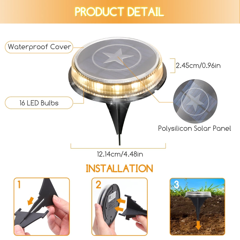 Aigostar Lampe Solaire Ronde Noir, Lumière Chaude, IP66, Panneau Solaire 0,6 W