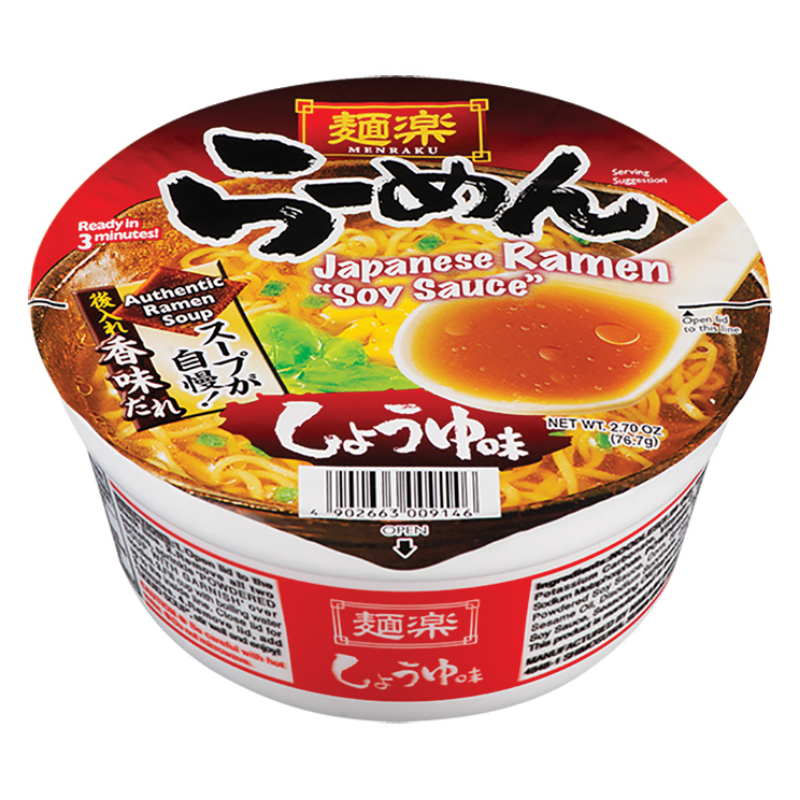 MENRAKU Hikari Miso Ramen Instantanés en Bol Saveur Sauce Soja 76 g
