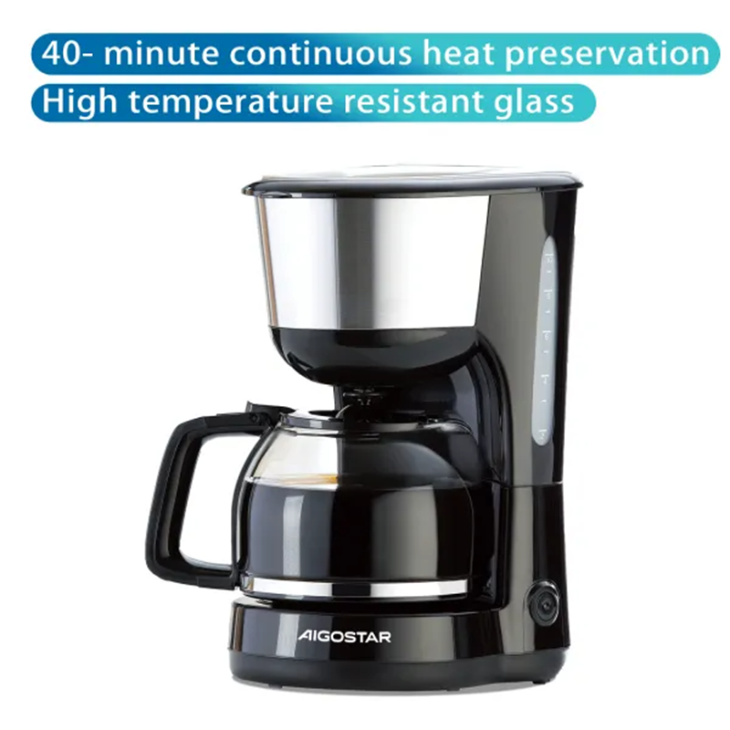 Aigostar cafetière et théière 1,25 L, noire, maintien au chaud, interrupteur unique
