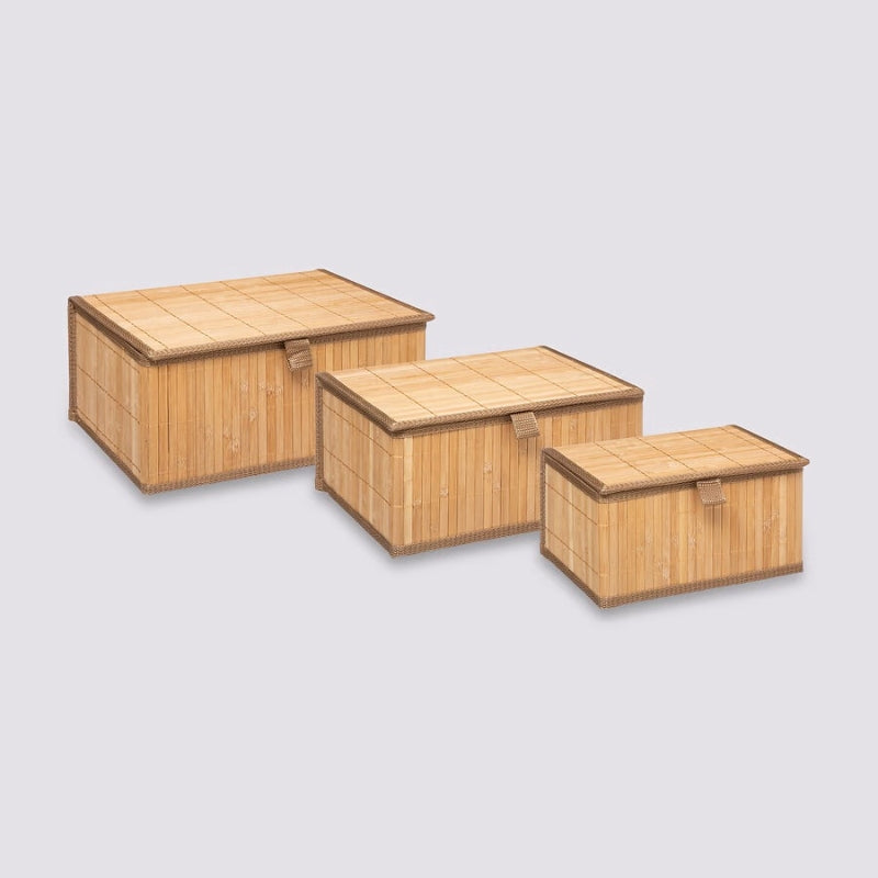 5Five Lot de 3 Boîtes Rectangulaires en Bambou Nature