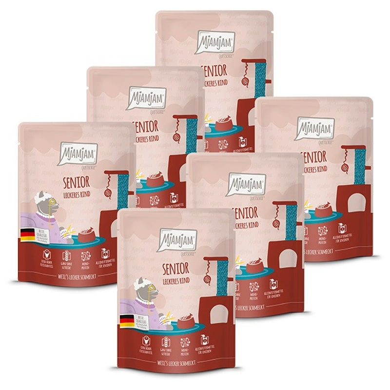 [Peut être servi frais pour l'été] MjAMjAM Senior Quetschie Nourriture humide pour chat au bœuf - 300 g x 6