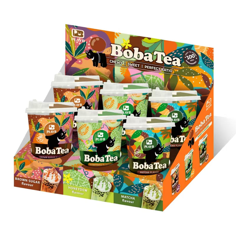 JENI PLAYB Boba Tea en gobelet, saveurs mixtes (matcha, melon miel, sucre roux) - 6 gobelets x 85g - 2 de chaque